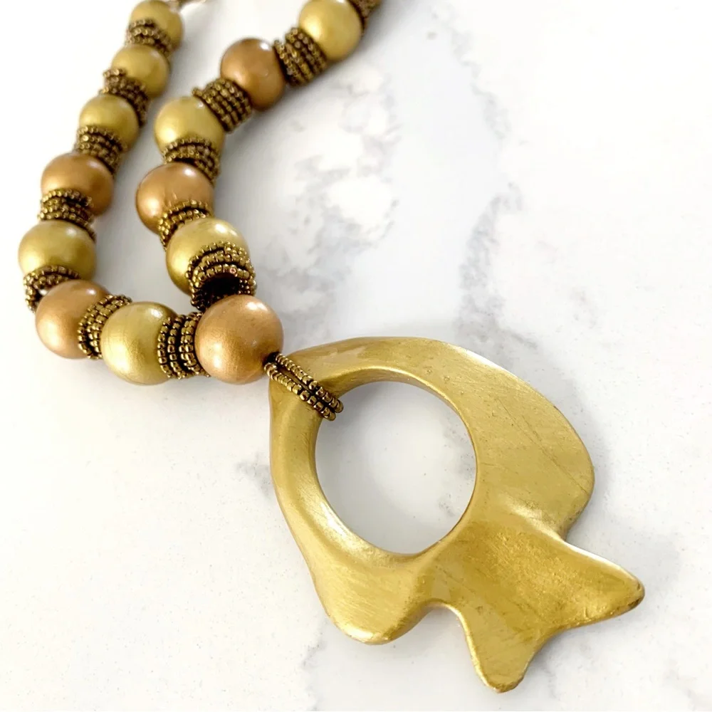 Hand Painted Wood Necklace Gold